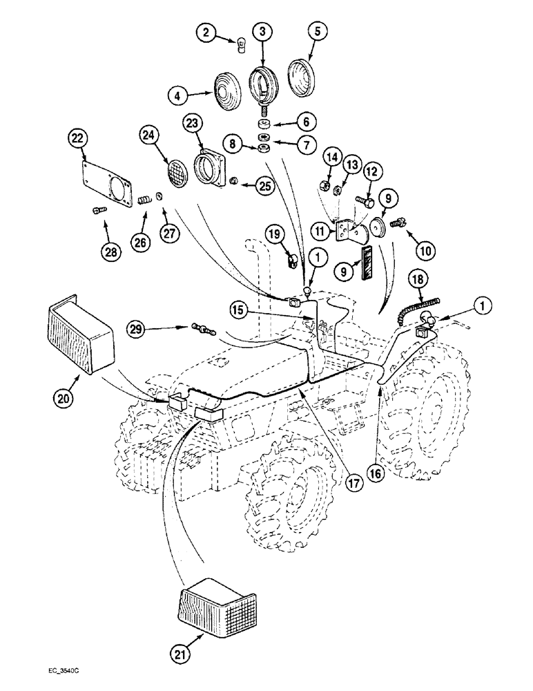 Схема запчастей Case IH 3230 - (4-08) - LIGHTS AND HARNESS, FLAT TOP FENDERS (04) - ELECTRICAL SYSTEMS