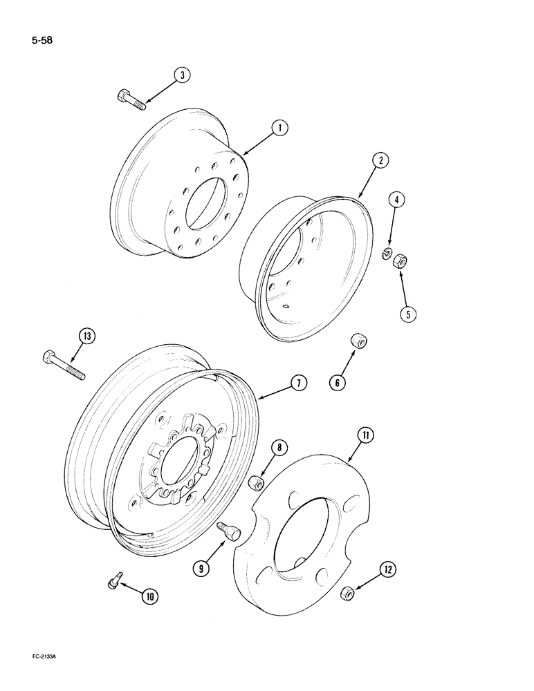 Схема запчастей Case IH 395 - (5-058) - FRONT WHEELS, TWO WHEEL DRIVE TRACTOR (05) - STEERING