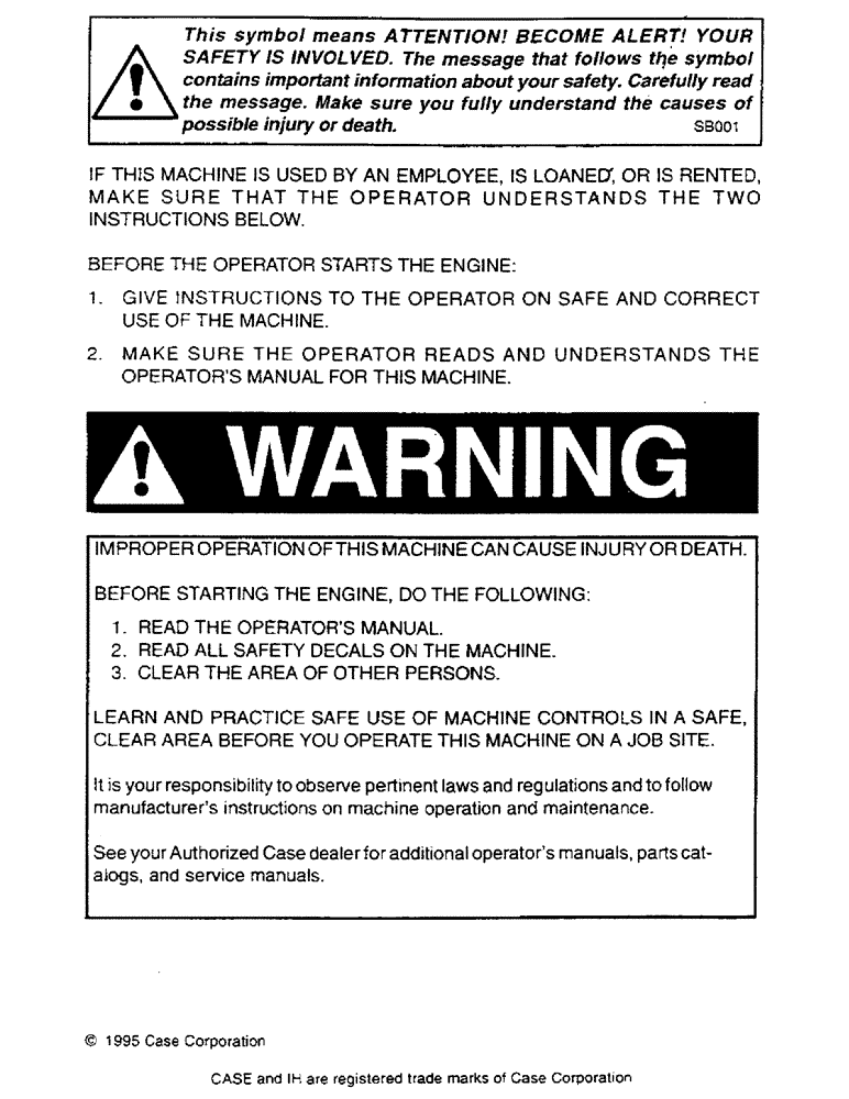 Схема запчастей Case IH 2501 - (00A) - WARNING 