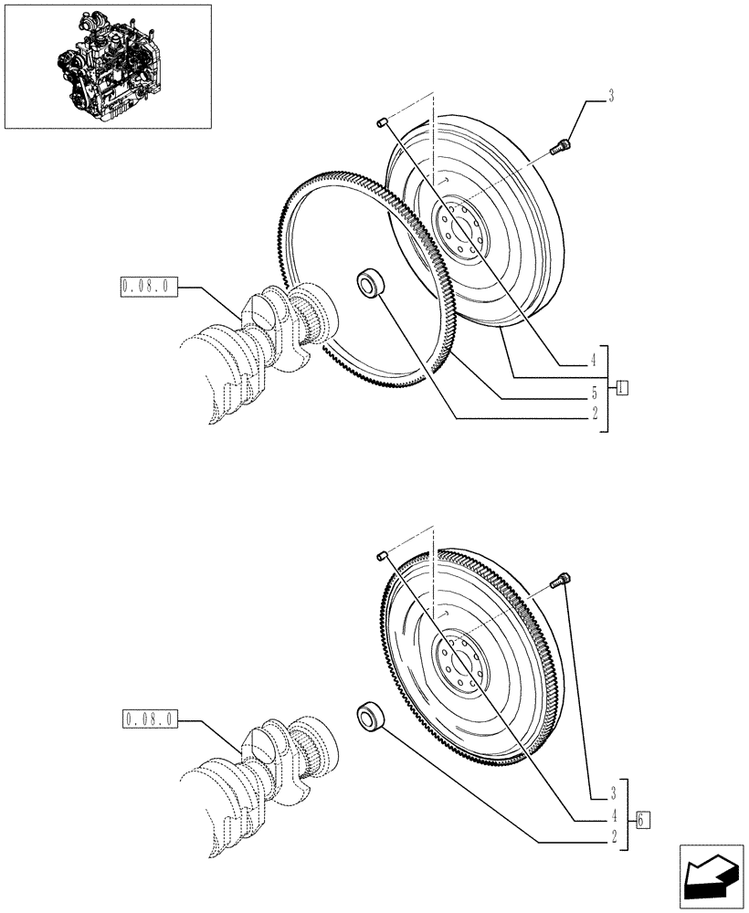 Схема запчастей Case IH JX1100U - (0.08.3/02) - FLYWHEEL WITH POWER SHUTTLE (01) - ENGINE