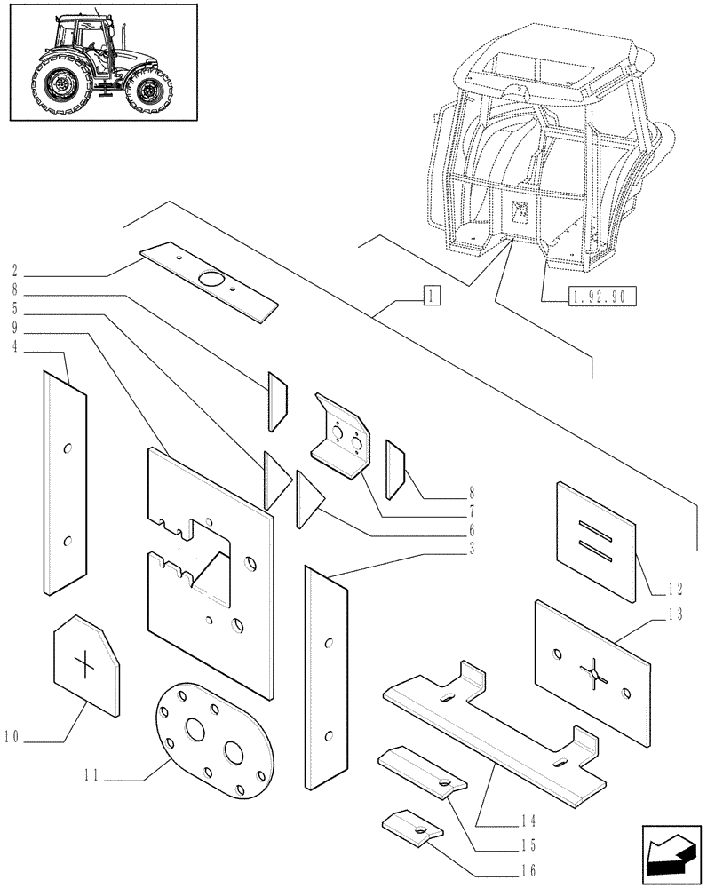 Схема запчастей Case IH JX60 - (1.92.87/02[02]) - INSULATORS - W/CAB (10) - OPERATORS PLATFORM/CAB
