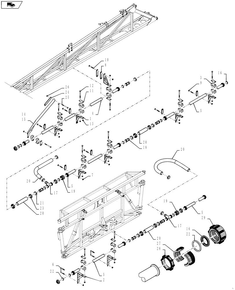 Схема запчастей Case IH 4430 - (40.910.57) - SPRAYBAR, CENTER AND INNER SECTION, 20" NOZZLE SPACING, OFF CENTER, 7 SECTION, LO-FLOW, 120 BOOM (40 ) - PLUMBING