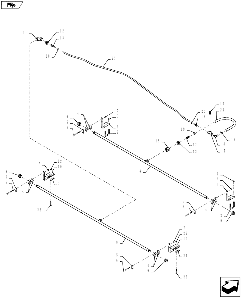 Схема запчастей Case IH 4430 - (40.910.46[02]) - SPRAYBAR, OUTER SECTION, 20" NOZZLE SPACING, OFF CENTER, 6 SECTION, LO-FLOW, 100 BOOM, SN YBT031520 AND AFTER (40 ) - PLUMBING