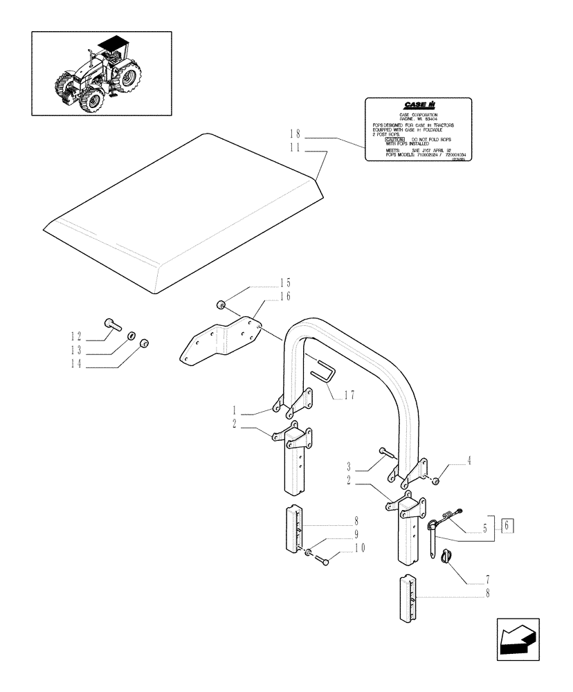 Схема запчастей Case IH MXU115 - (1.87.7/02) - (VAR.801) COLLAPSIBLE ROPS AND CANOPY (08) - SHEET METAL