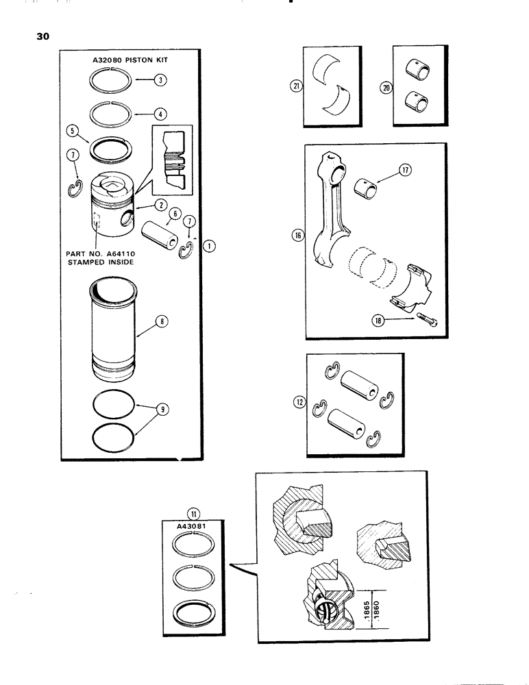 Схема запчастей Case IH 336DT - (030) - PISTON ASSEMBLY AND CONNECTING RODS, ENGINE LESS FUEL DEVICE, 336DT TURBOCHARGED ENGINES 
