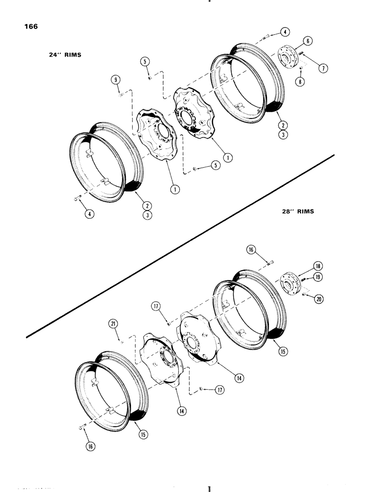 Схема запчастей Case IH 470 - (166) - DUAL REAR WHEELS, 24" FOR STANDARD 4 WHEEL (06) - POWER TRAIN