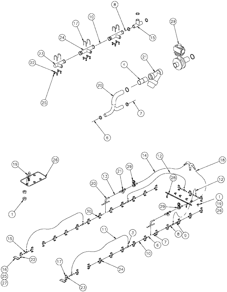Схема запчастей Case IH 610 - (05-048) - NOZZLE CIRCUIT, 70 BOOM, 3 SECTION, 30" SPACING Liquid Plumbing