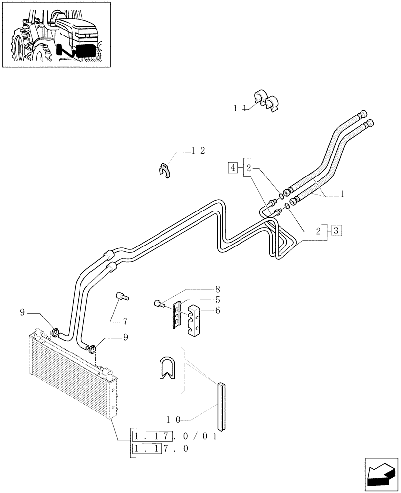 Схема запчастей Case IH MAXXUM 110 - (1.29.7[01]) - TRANSMISSION 12X12 - OIL COOLER AND PIPES (03) - TRANSMISSION