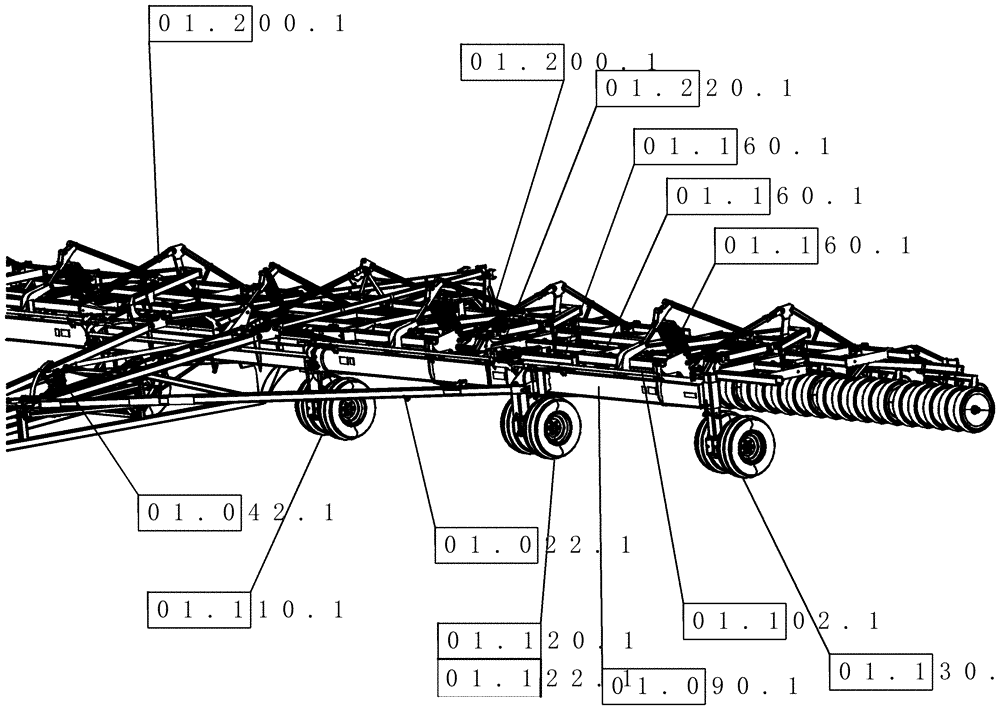 Схема запчастей Case IH ATX700 - (00.012.1) - PICTORIAL INDEX - FRAME COMPONENTS ASN Y8S003251 Feature ID or Serial Number Locations/Publications