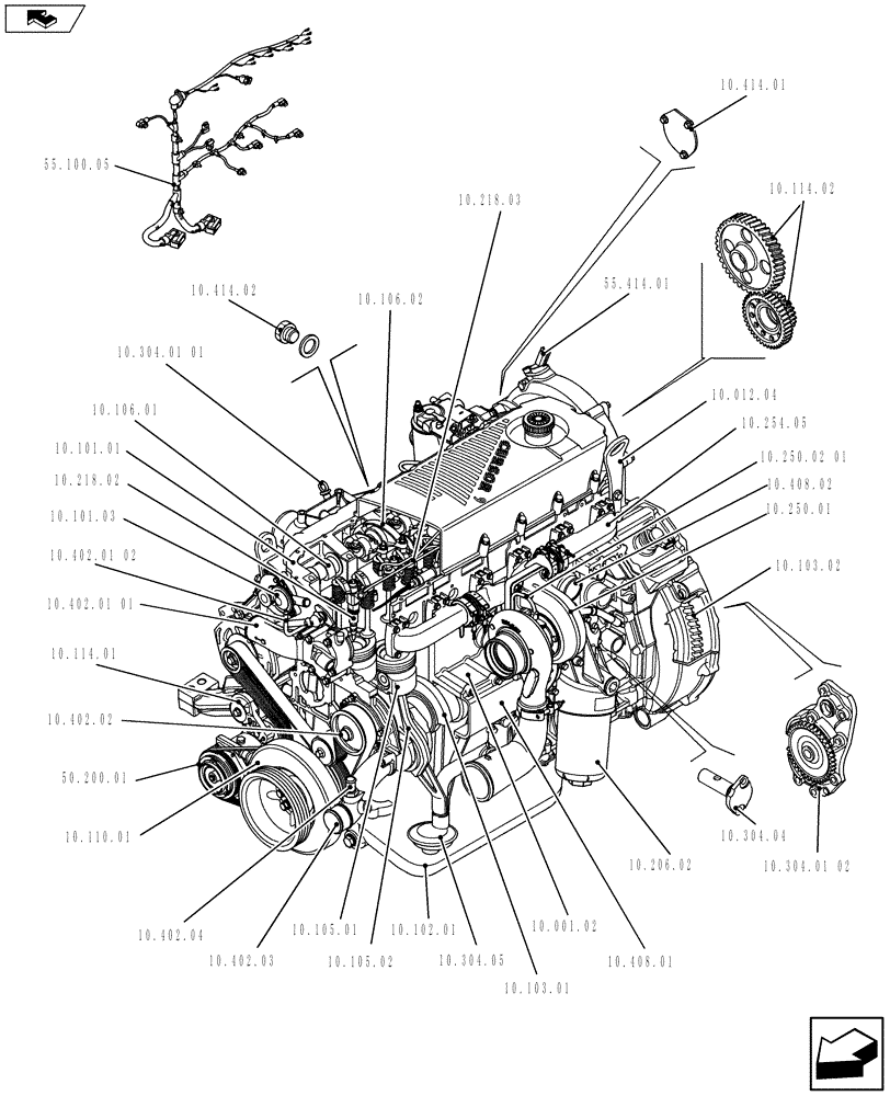 Схема запчастей Case IH F2CFE613A A017 - (10.000.01[01]) - PICTORIAL OVERVIEW 1/2 - ENGINE (5801382792) (10) - ENGINE