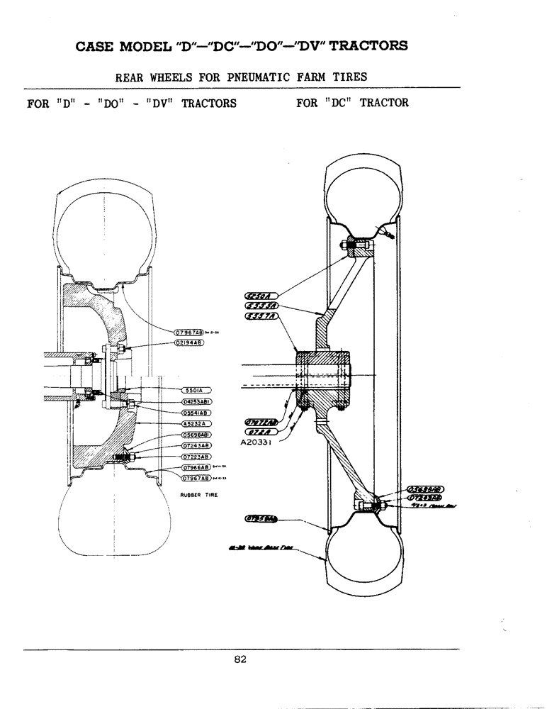 Схема запчастей Case IH DC-SERIES - (082) - REAR WHEELS FOR PNEUMATIC FARM TIRES, FOR "DC" TRACTOR (06) - POWER TRAIN