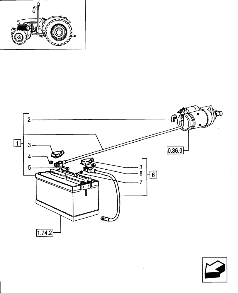 Схема запчастей Case IH JX95 - (1.75.3) - STARTING WIRES (06) - ELECTRICAL SYSTEMS
