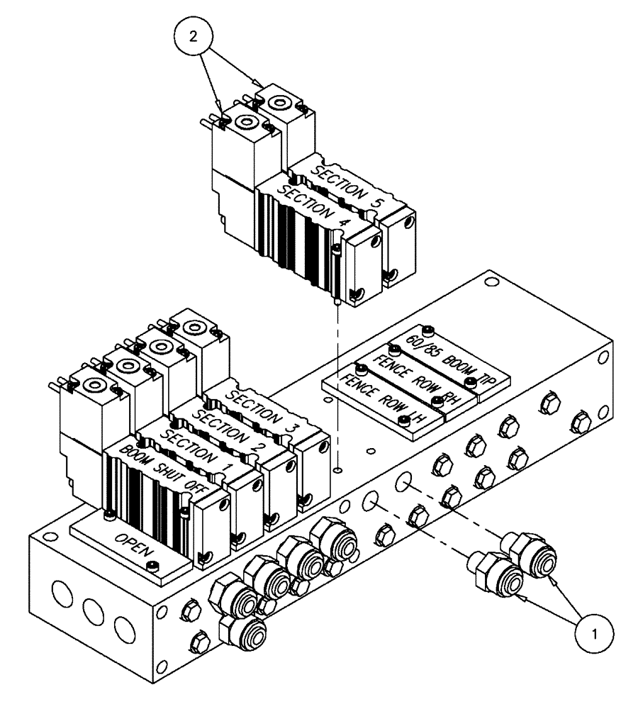 Схема запчастей Case IH FLX610 - (03-023) - 5-SECTION PNEUMATIC VALVE COMPONENTS (09) - BOOMS