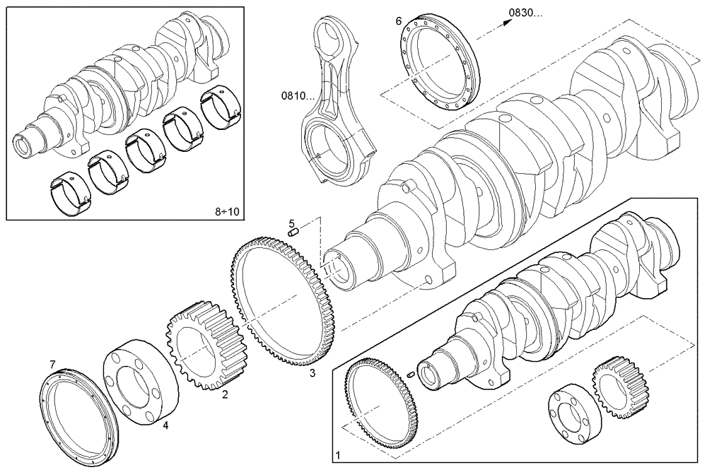 Схема запчастей Case IH F5AE9454F A001 - (0801.036) - CRANK SHAFT 