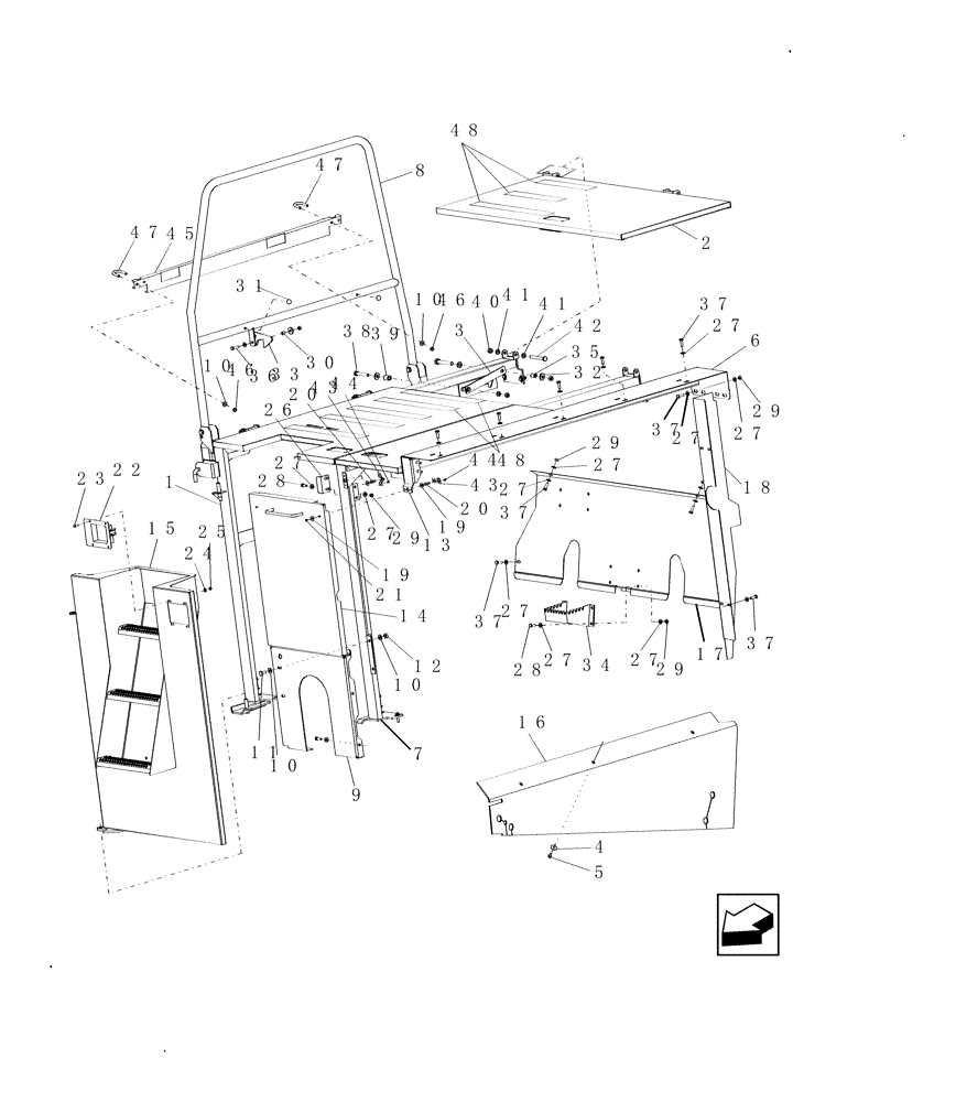 Схема запчастей Case IH 7010 - (90.102.03[04]) - GUARDS, ENGINE - PRIOR TO PIN HAJ202001 - 8010 (90) - PLATFORM, CAB, BODYWORK AND DECALS