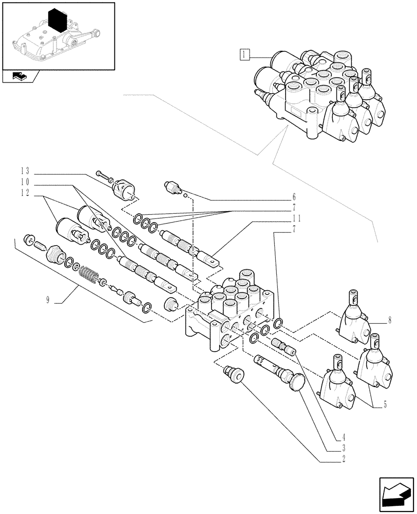 Схема запчастей Case IH FARMALL 95 - (1.82.7/02C) - 3 CONTROL VALVES (1 S/D W/KICK OUT W/FLOAT W/FLOW CONTROL + 1 D W/KICK OUT W/FLOAT + 1 D) (07) - HYDRAULIC SYSTEM
