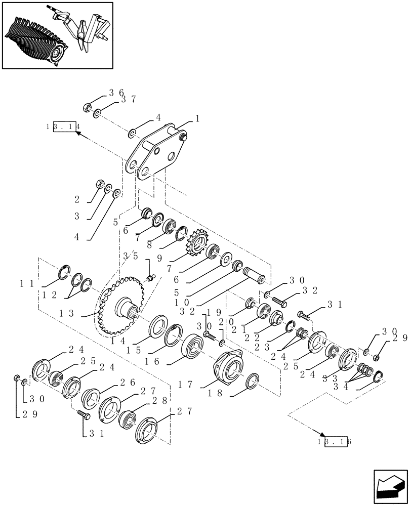 Схема запчастей Case IH LBX331R - (13.15[01]) - ROTOR DRIVE (13) - FEEDER