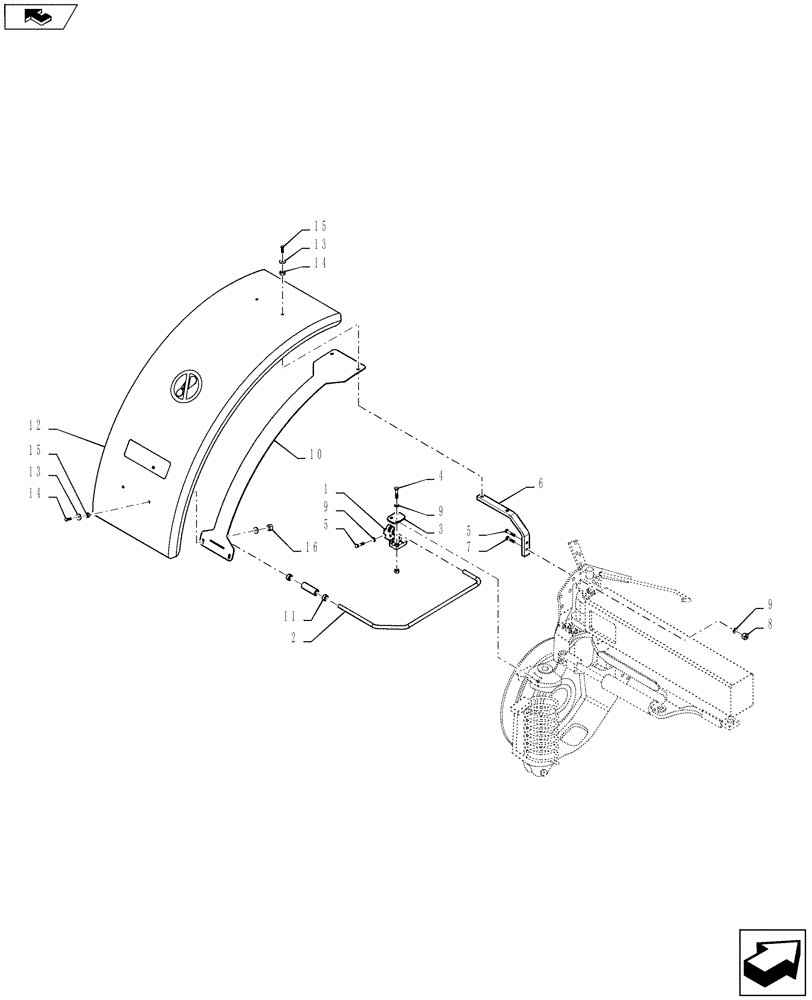 Схема запчастей Case IH 4430 - (90.116.07) - WIDE FENDER, LH (90) - PLATFORM, CAB, BODYWORK AND DECALS