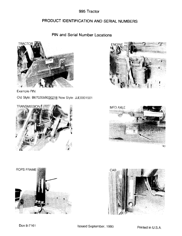 Схема запчастей Case IH 995 - (1-02) - PRODUCT IDENTIFICATION AND SERIAL NUMBERS (00) - PICTORIAL INDEX