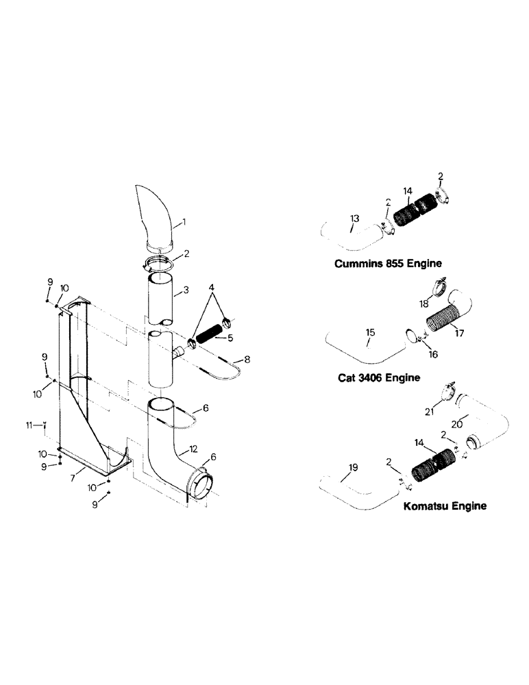Схема запчастей Case IH SM-325 - (04-20) - EXHAUST SYSTEM, CUMMINS 855, CAT 3406 AND KOMATSU ENGINES (04) - Drive Train