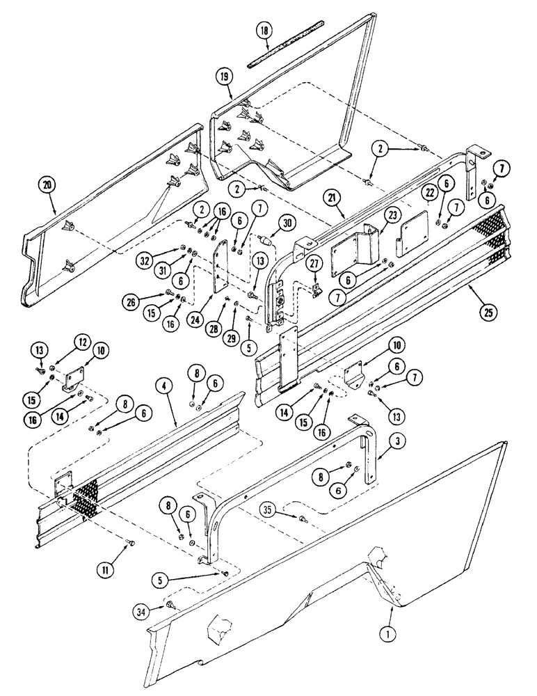 Схема запчастей Case IH 7210 - (9-032) - HOOD LOWER SIDE PANELS AND SCREENS, TRACTOR P.I.N. JJA0064978 AND AFTER (09) - CHASSIS/ATTACHMENTS
