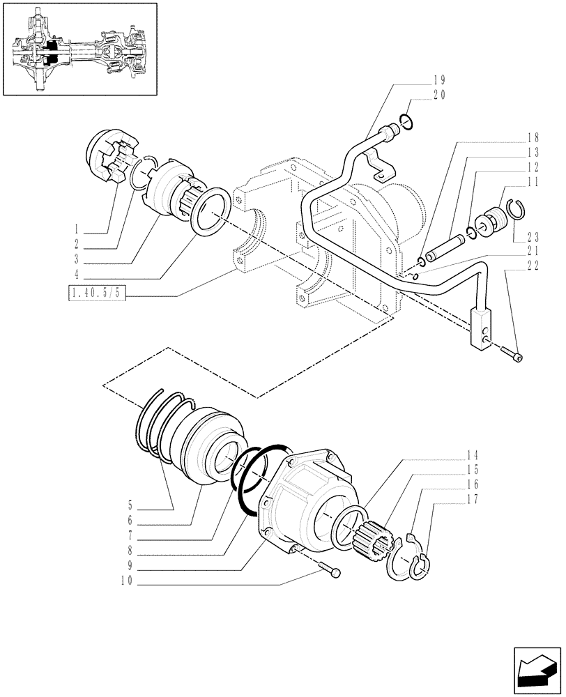 Схема запчастей Case IH MXM140 - (1.40.5/09[01]) - (VAR.452/1) 4WD FRONT AXLE WITH SUSPENSIONS, BRAKE, TERRALOCK, SPS - HYDRAULIC DIFFERENTIAL LOCK (04) - FRONT AXLE & STEERING