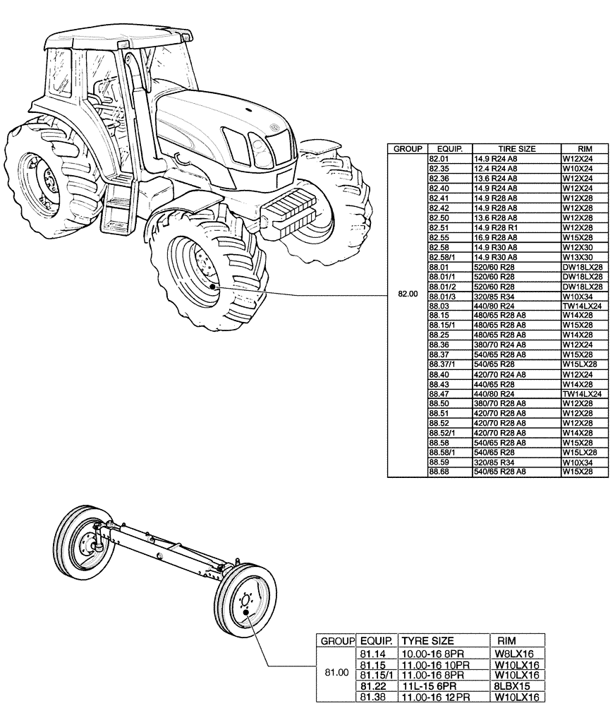 Схема запчастей Case IH MAXXUM 100 - (80.00[01]) - SEC. 11 - WHEELS / TRACKS (11) - WHEELS/TRACKS