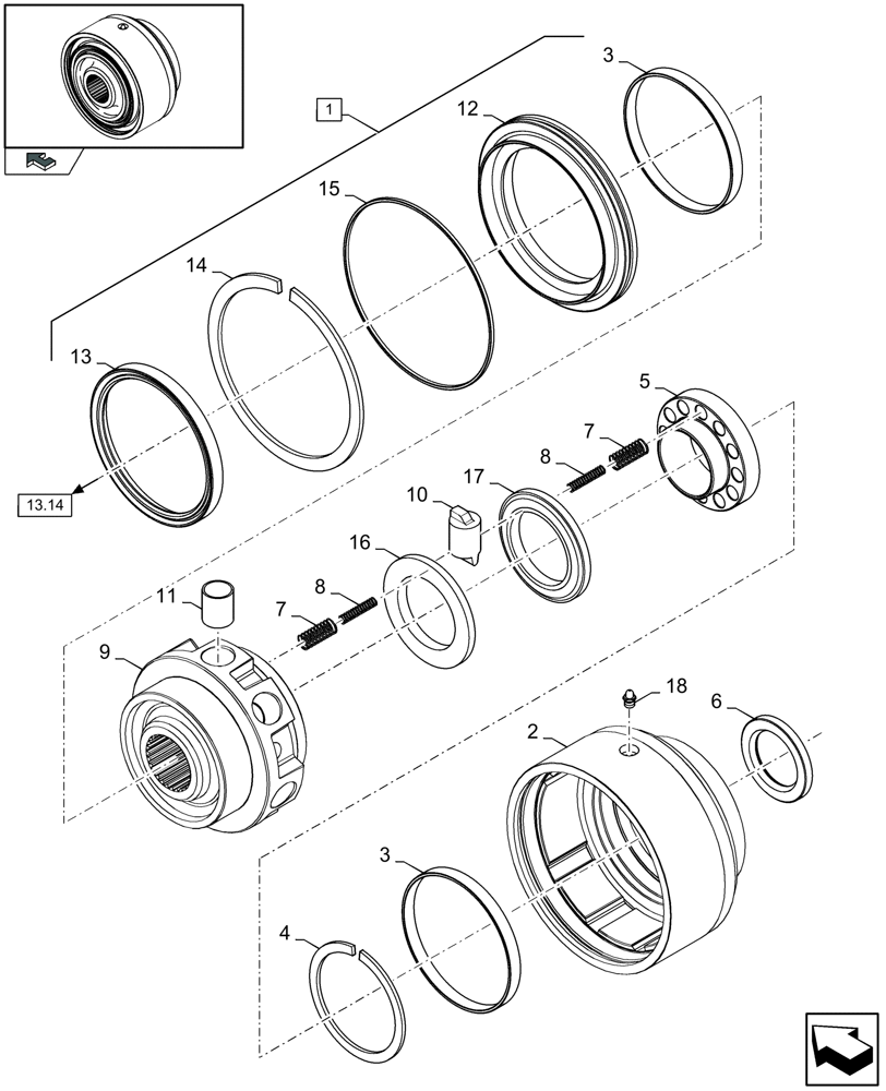 Схема запчастей Case IH LBX432R - (13.14A[01]) - ROTOR DRIVE - SLIP CLUTCH - D444 (13) - FEEDER