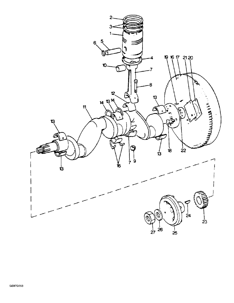 Схема запчастей Case IH 1210 - (2-20) - PISTONS, CRANKSHAFT AND FLYWHEEL (02) - ENGINE