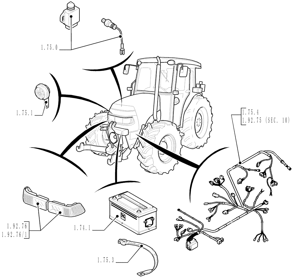 Схема запчастей Case IH JX1070C - (1.74.0) - SEC. 06 - ELECTRICAL (06) - ELECTRICAL SYSTEMS