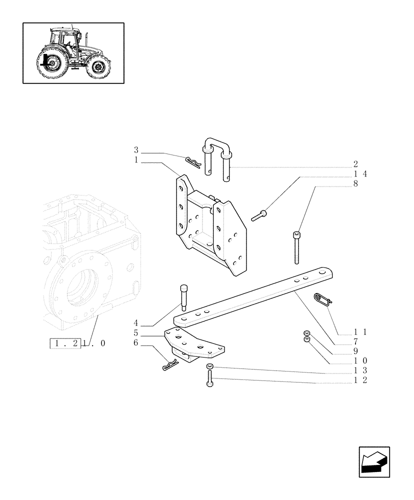 Схема запчастей Case IH JX60 - (1.89.0/01) - (VAR.905) DRAWBAR AND SUPPORT WITHOUT PIN (HOLE DIAMETER 33 MM) (09) - IMPLEMENT LIFT