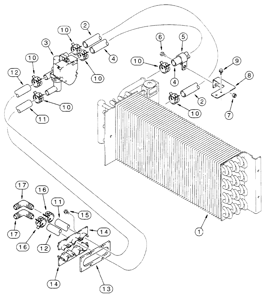 Схема запчастей Case IH CPX420 - (09E-15) - HEATING SYSTEM - EVAPORATOR CORE TO CAB/CHASSIS CONNECTIONS (10) - CAB & AIR CONDITIONING
