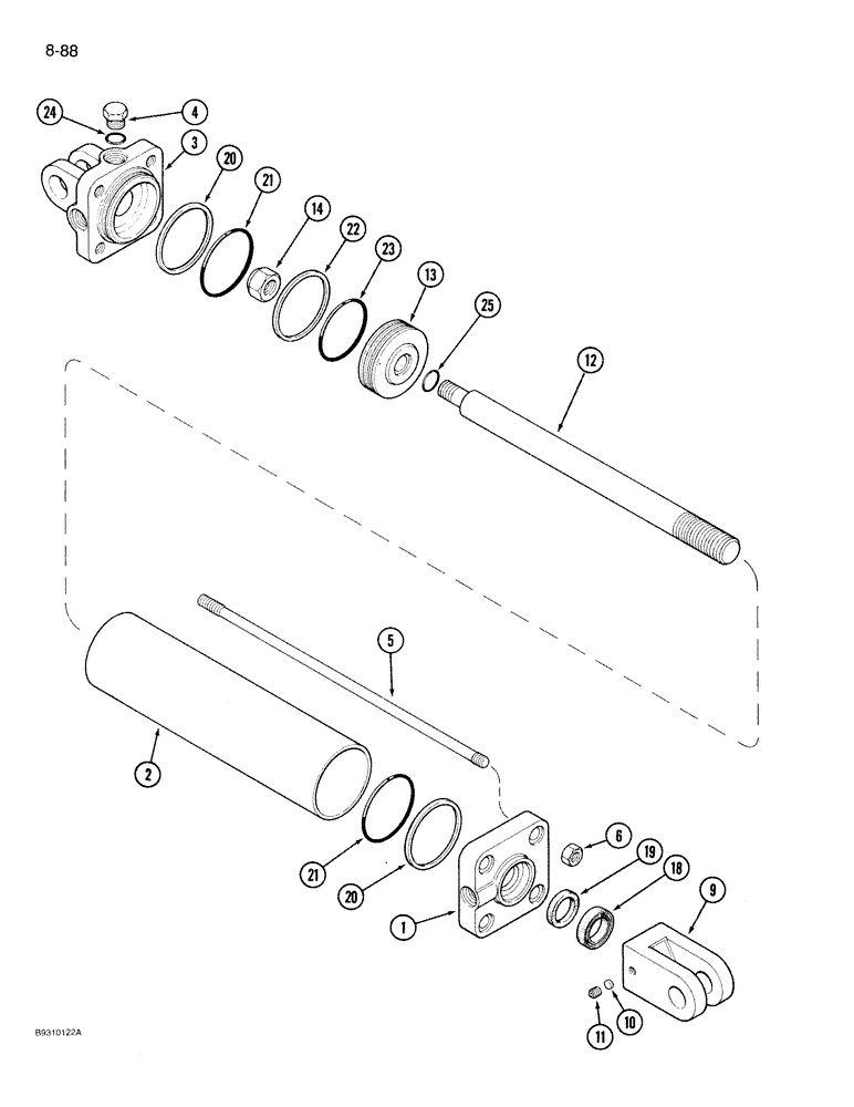 Схема запчастей Case IH 950 - (8-088) - HYDRAULIC CYLINDER, 1282329C91, ENDWISE TRANSPORT WHEEL, 8 ROW NARROW, RIGID (08) - HYDRAULICS