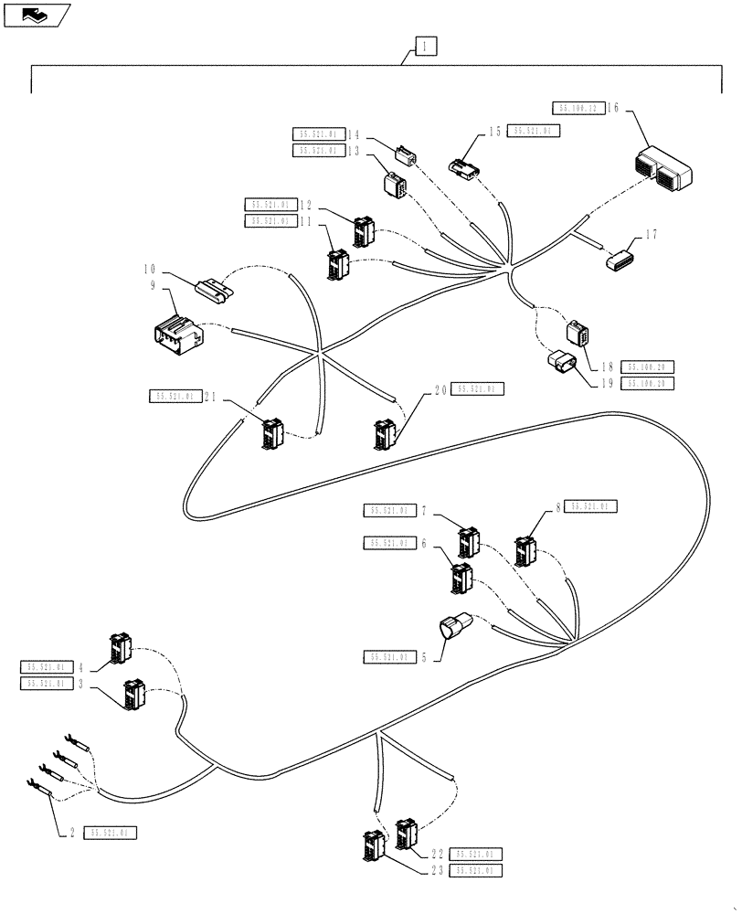 Схема запчастей Case IH TITAN 3530 - (55.100.08) - RH CONSOLE HARNESS, VIPER PRO, 810 FLEX AIR (55) - ELECTRICAL SYSTEMS