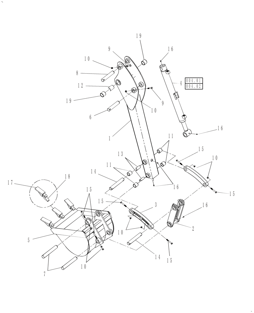 Схема запчастей Case IH BH114 - (004) - DIPPERSTICK & BUCKET ASSEMBLY (84) - BOOMS, DIPPERS & BUCKETS