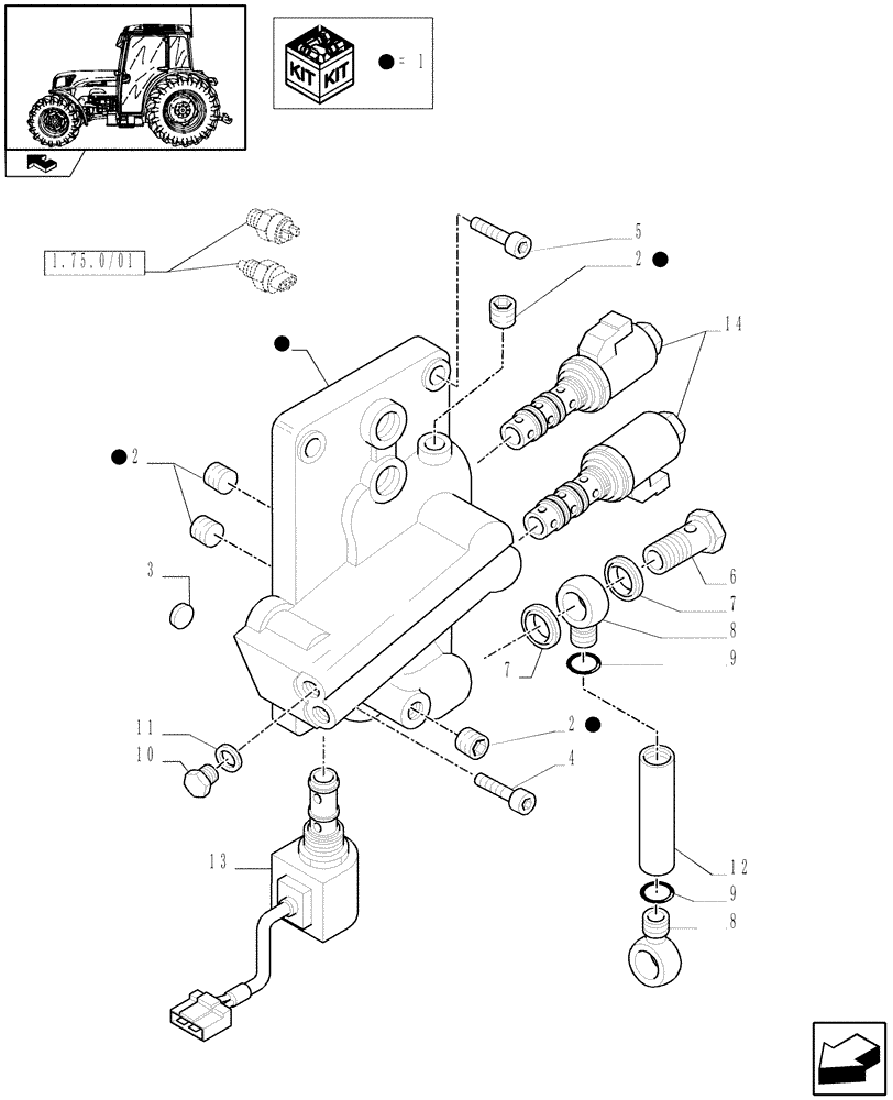 Схема запчастей Case IH FARMALL 85C - (1.27.3/01[01]) - POWER SHUTTLE - CONTROL VALVE WITH SOLENOIDS (03) - TRANSMISSION