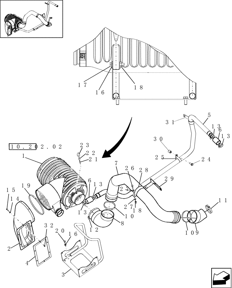 Схема запчастей Case IH 9010 - (10.254.04[01]) - AIR INTAKE, ENGINE - PRIOR TO PIN HAJ202001 - 8010 (10) - ENGINE