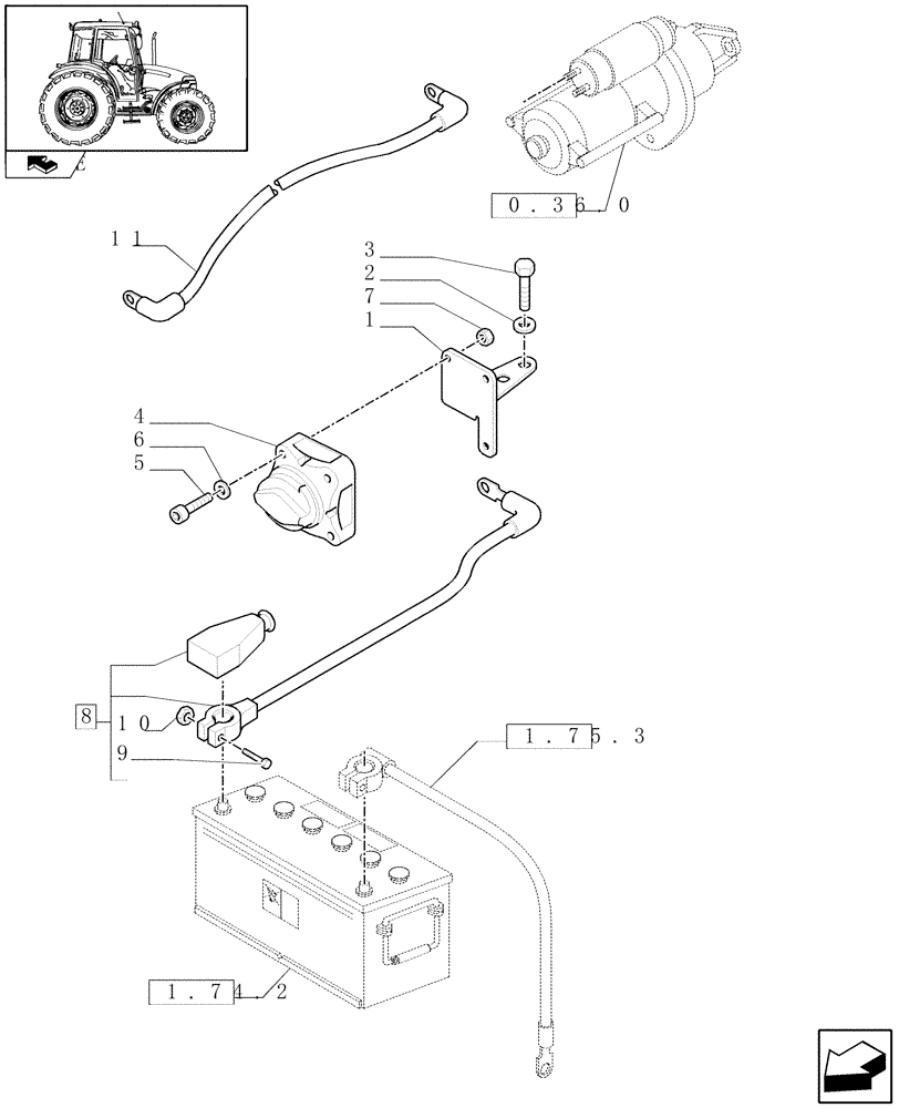 Схема запчастей Case IH FARMALL 90 - (1.75.3/01) - MECHANICAL BATTERY ISOLATOR (VAR.331798) (06) - ELECTRICAL SYSTEMS
