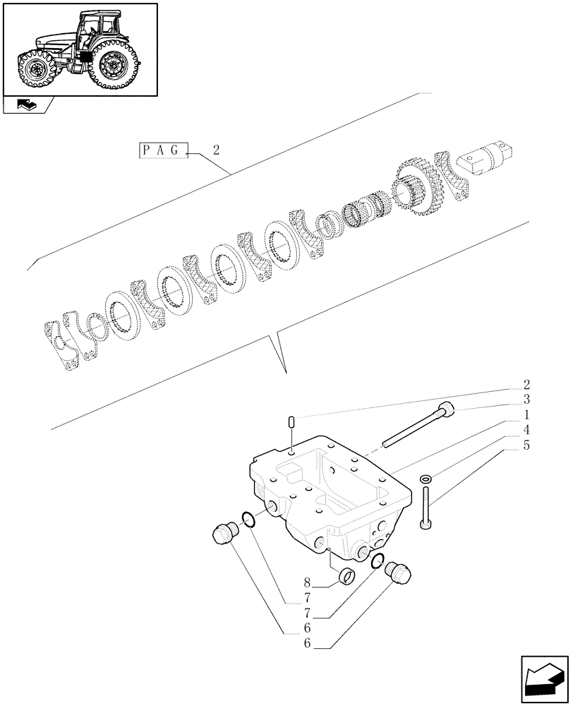 Схема запчастей Case IH FARMALL 95U - (1.65.5/01[01]) - 2WD - PARKING BRAKE - SUPPORT (VAR.337401) (05) - REAR AXLE