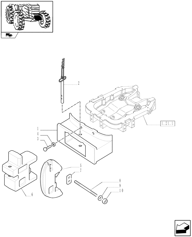 Схема запчастей Case IH FARMALL 80 - (1.44.0/01) - FRONT SUPPORT AND WEIGHTS WITH HOOK (VAR.335240-335241-335242-335933) (04) - FRONT AXLE & STEERING