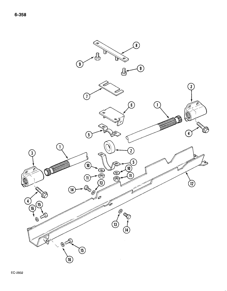 Схема запчастей Case IH 585 - (6-358) - DRIVE SHAFT AND SHIELD, 4WD P.I.N. 18001 AND AFTER (06) - POWER TRAIN