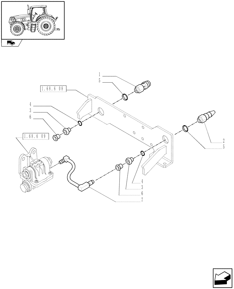 Схема запчастей Case IH PUMA 165 - (1.68.6[11]) - (VAR.169-178) PNEUMATIC TRAILER BRAKE (UK) - QUICK HITCH AND PIPES (05) - REAR AXLE