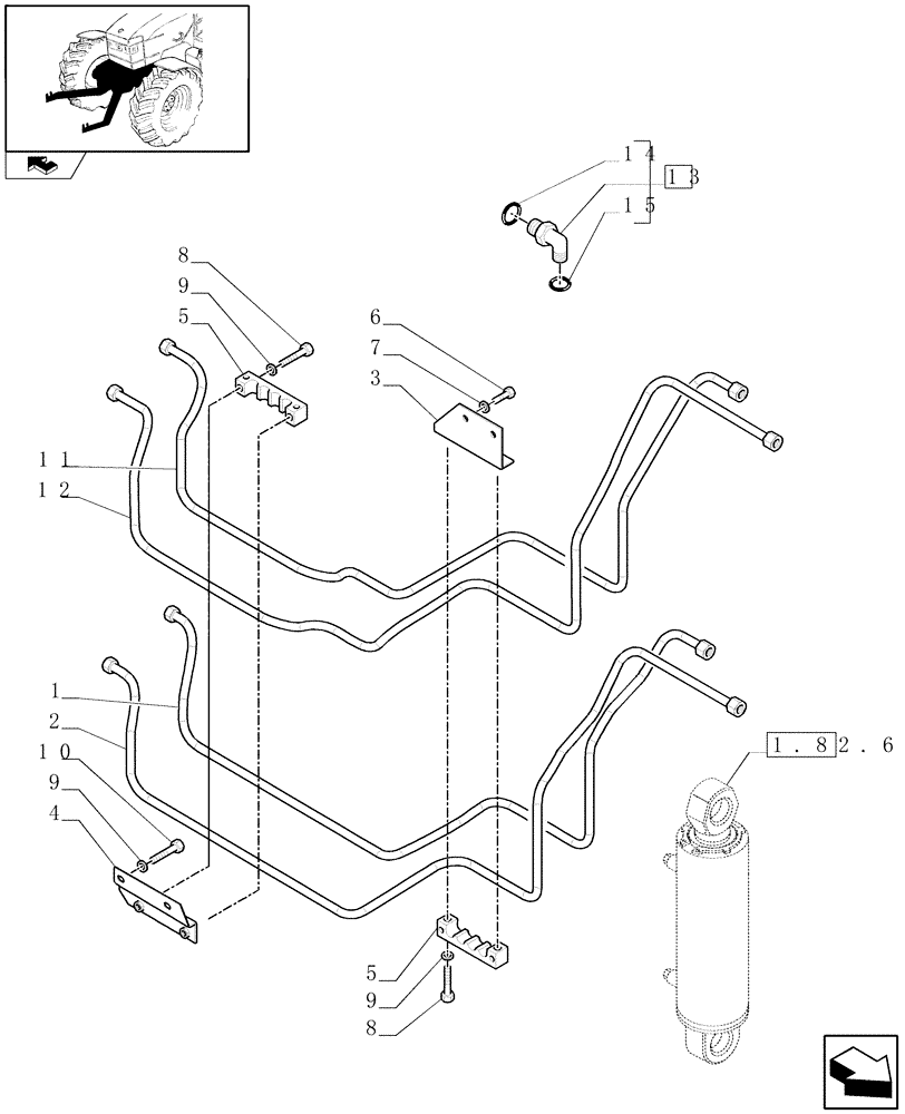 Схема запчастей Case IH PUMA 165 - (1.81.9/03[04A]) - (VAR.090) FRONT HPL FOR MID MOUNT REMOTES LESS PTO, WITH AUX. COUPLERS - PIPES AND BRACKETS - D6726 (07) - HYDRAULIC SYSTEM