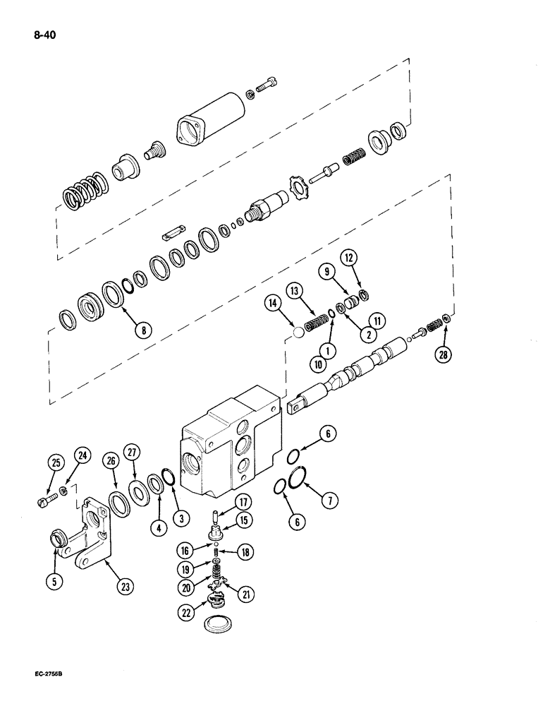 Схема запчастей Case IH 895 - (8-40) - REMOTE AUXILIARY VALVE ASSEMBLY, WITH ONE CHECK VALVE (08) - HYDRAULICS