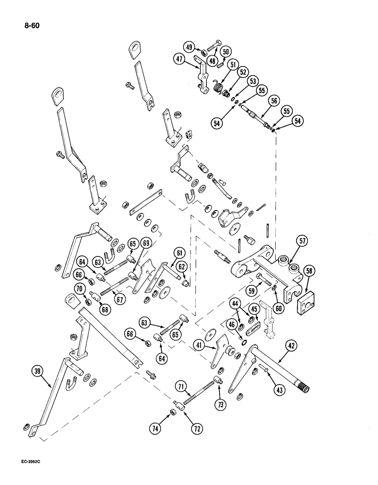 Схема запчастей Case IH 895 - (8-60) - DRAFT CONTROL, EXTERNAL LEVERS AND LINKAGE, WITH CAB (08) - HYDRAULICS