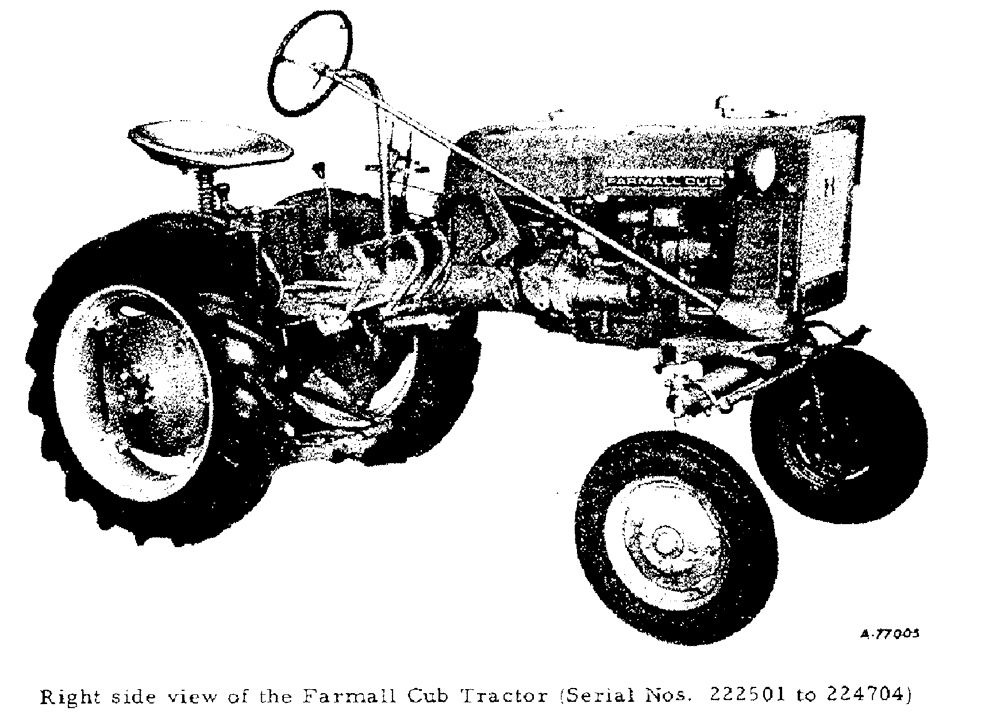 Схема запчастей Case IH FARMALL CUB - (01-08[A]) - INTRODUCTION - RIGHT SIDE VIEW OF THE FARMALL CUB TRACTOR, SERIAL NO. 222501 TO 224704 (00) - GENERAL
