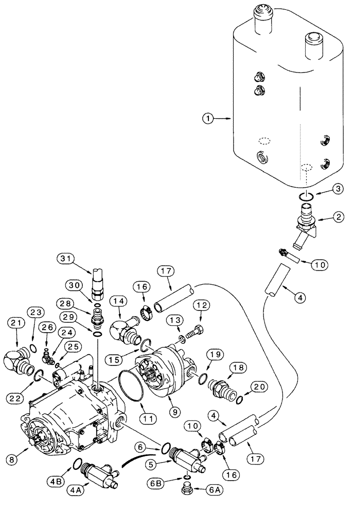 Схема запчастей Case IH 2555 - (08-04) - RESERVOIR TO HYDRAULIC PUMP SYSTEM (07) - HYDRAULICS