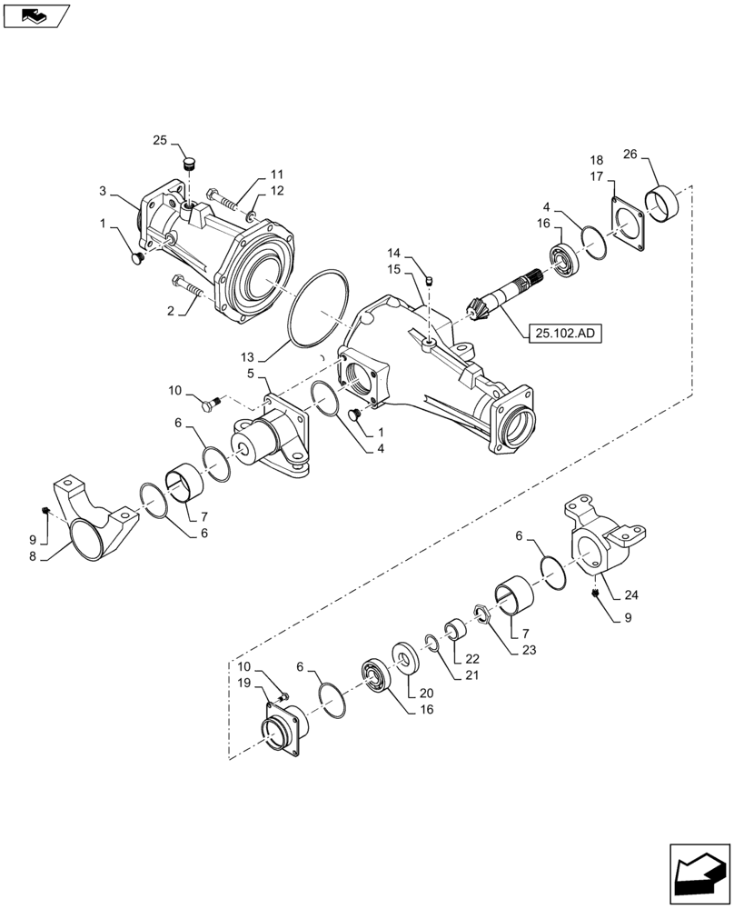 Схема запчастей Case IH FARMALL 40B - (25.100.AD) - FRONT AXLE & DRIVE PINION (25) - FRONT AXLE SYSTEM