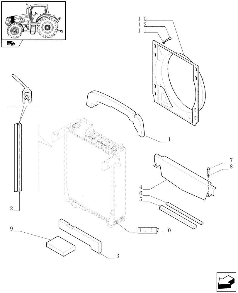 Схема запчастей Case IH PUMA 225 - (1.17.5) - RADIATOR DUCT AND SEALS (02) - ENGINE EQUIPMENT