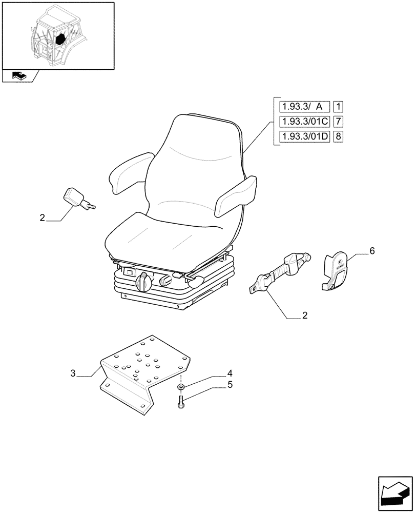Схема запчастей Case IH FARMALL 95U - (1.93.3) - SEAT & PARTS (10) - OPERATORS PLATFORM/CAB